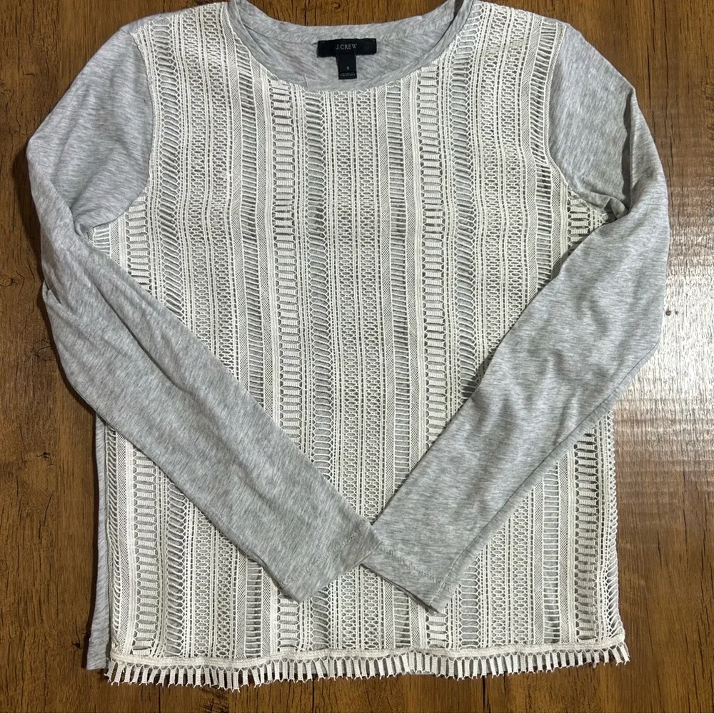 J. Crew gray cotton long sleeve top with lace details small